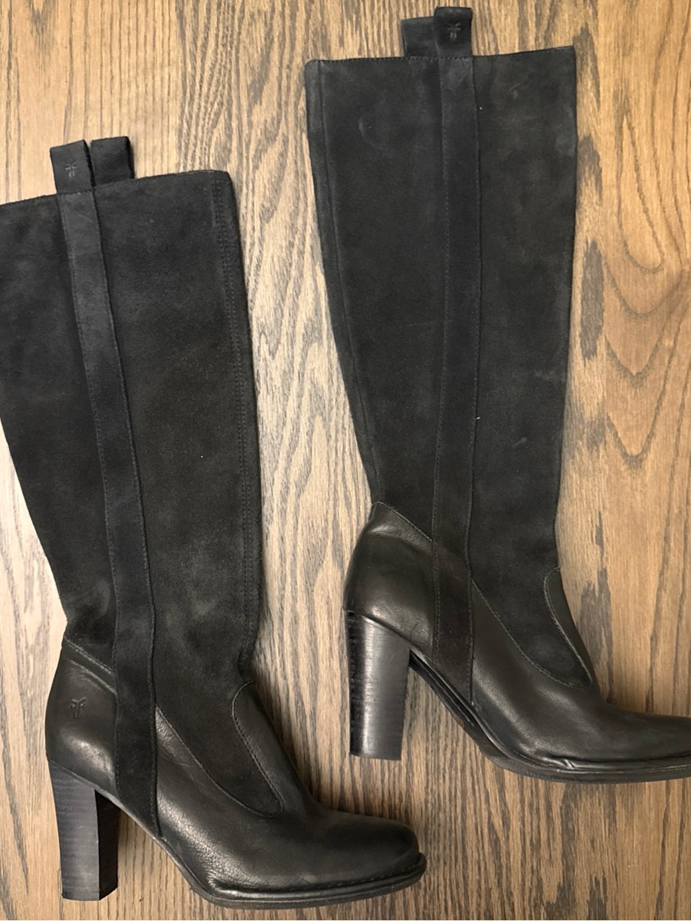 Frye Villager Pull On Black Leather  Knee High Riding Boots Block Heel Women 8.5